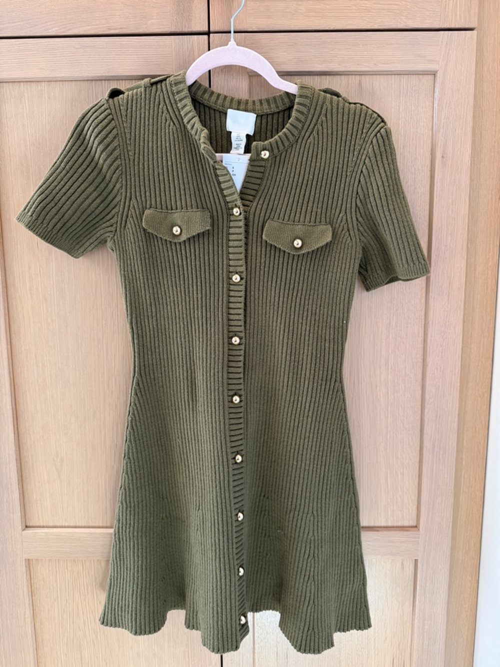 H&M Olive Green Ribbed Knit Button-Front Dress